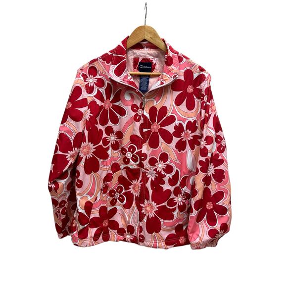 Vintage Catalina Groovy Flower Windbreaker Jacket Pink Red Large Retro - Picture 1 of 8